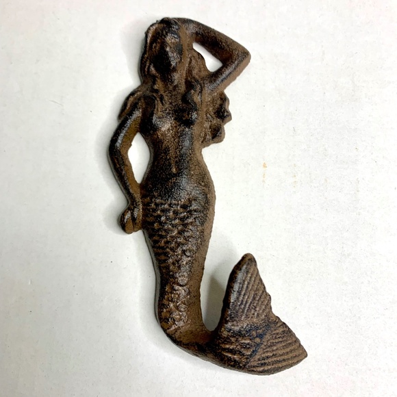 Cast Iron rustic Coastal Mermaid nautical/beach wall hook, antique brown finish - Picture 1 of 7